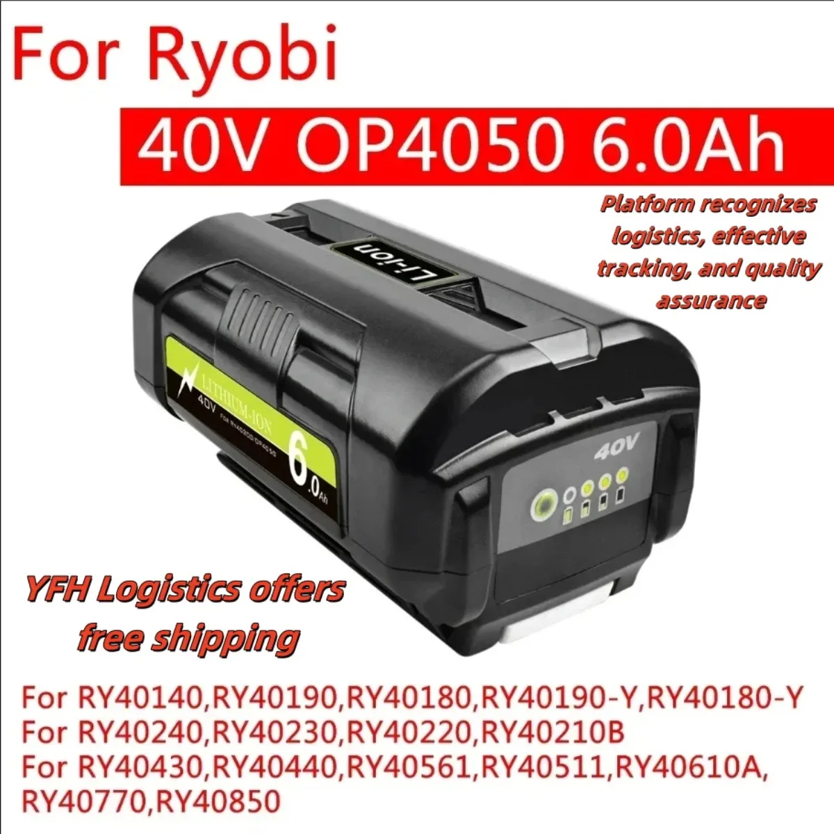 For Ryobi 6.0Ah 40V Li-Ion Rechargeable Battery For Ryobi RY40502 RY40200 40V Cordless Power Tools Battery OP4050 OP4026 OP40401
For Ryobi 6.0Ah 40V Li-Ion Rechargeable Battery For Ryobi RY40502 RY40200 40V Cordless Power Tools Battery OP4050 OP4026 OP40401
