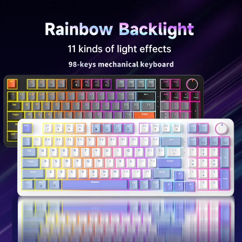 98-keys English/Thai gaming e-sports wired mechanical keyboard, blue/red axis Gasket mixed light, full key hot-swapable
98-keys English/Thai gaming e-sports wired mechanical keyboard, blue/red axis Gasket mixed light, full key hot-swapable