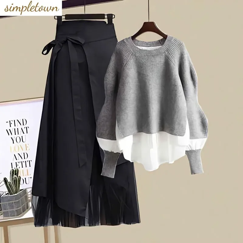 Large Women's Set 2023 Autumn/Winter New Fake Two Piece Shirt Top Slim Fashion Half Skirt Two Piece Set Fashion
Large Women's Set 2023 Autumn/Winter New Fake Two Piece Shirt Top Slim Fashion Half Skirt Two Piece Set Fashion
