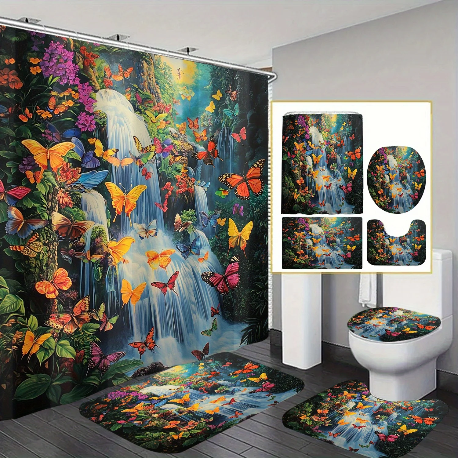 Набор водонепроницаемых занавесок для ванной комнаты с тематикой бабочки, 4 шт., полиэфирная нетканая ткань, можно стирать в машине, водостойкая
Набор водонепроницаемых занавесок для ванной комнаты с тематикой бабочки, 4 шт., полиэфирная нетканая ткань, можно стирать в машине, водостойкая