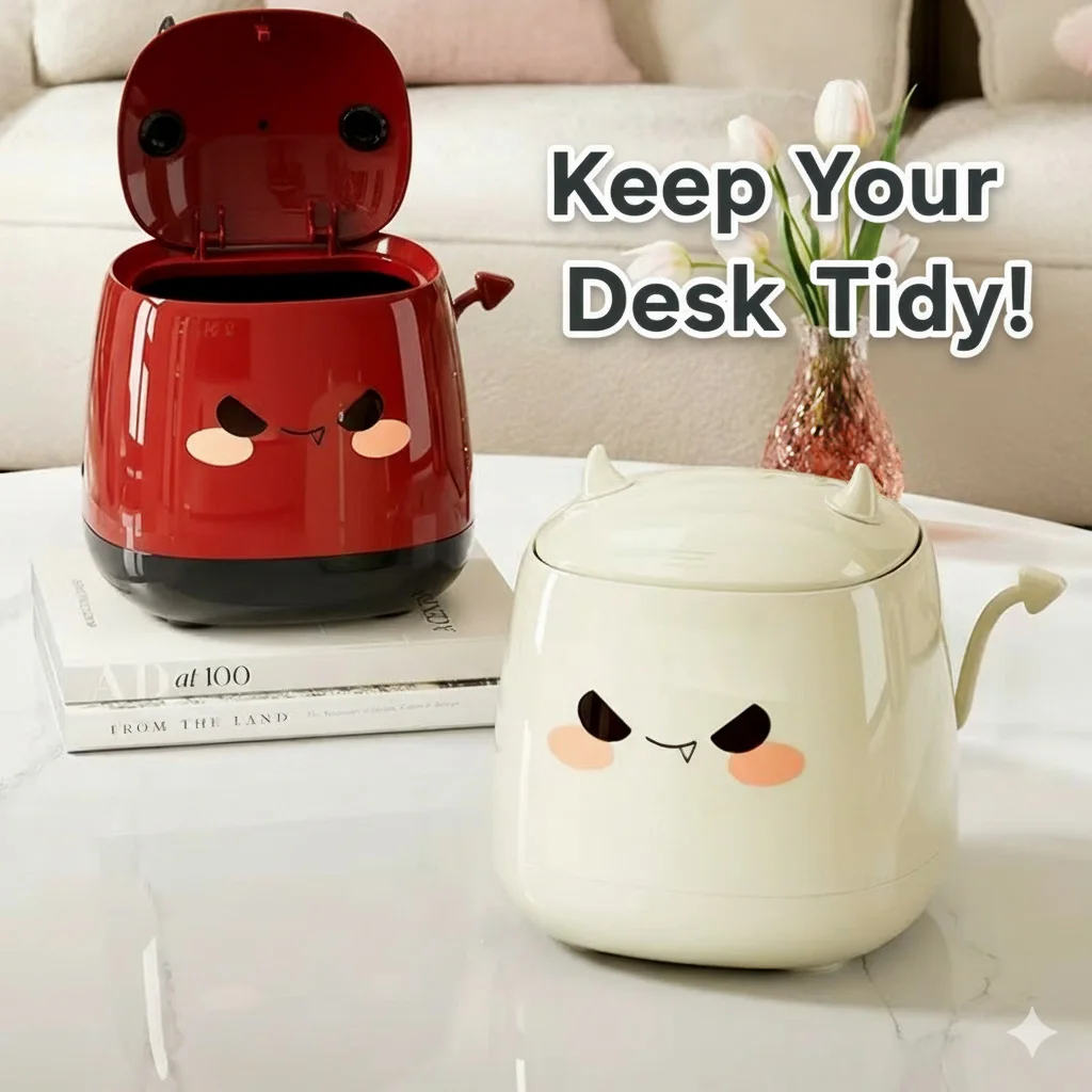 Настольная корзина для мусора Cute Devil с откидной крышкой — 2 цвета, мини-настольный контейнер для мусора для домашнего офиса, декоративный дизайн
Настольная корзина для мусора Cute Devil с откидной крышкой — 2 цвета, мини-настольный контейнер для мусора для домашнего офиса, декоративный дизайн