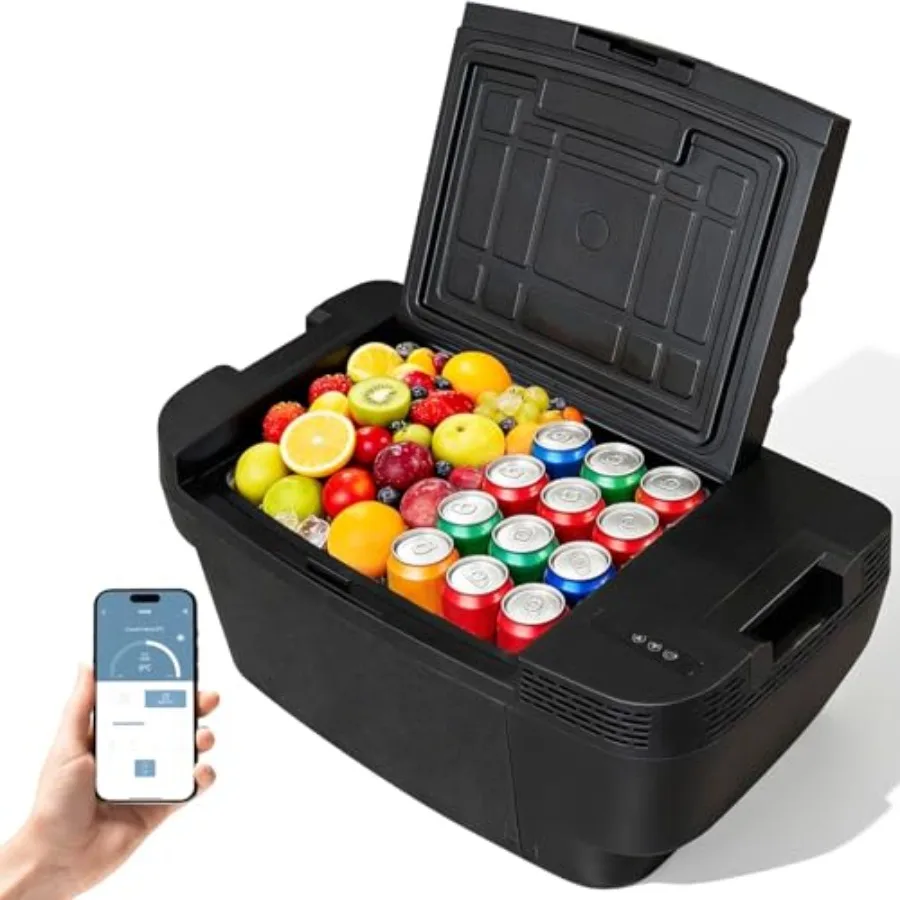 Portable car refrigerator for Tesla Model Y trunk: 37-quart cooler-freezer, aluminum alloy body, black, app control panel, LED
Portable car refrigerator for Tesla Model Y trunk: 37-quart cooler-freezer, aluminum alloy body, black, app control panel, LED