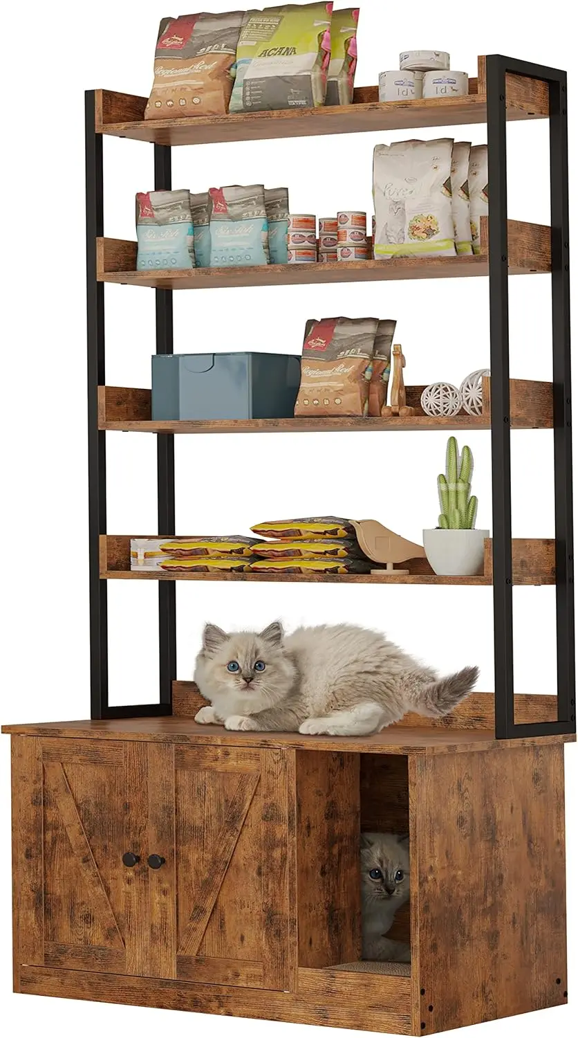 Litter Box Enclosure with 4 Shelves and Doors, Large Wood Cat Litter Box Furniture Hidden with Storage and Scratch, Fit Most
Litter Box Enclosure with 4 Shelves and Doors, Large Wood Cat Litter Box Furniture Hidden with Storage and Scratch, Fit Most