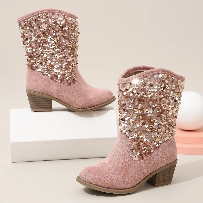 Girl's Chelsea Boots 2024 New Sequin Thick Heels Korean Style European and American Fashion Kids Versatile Soft Princess Boots
Girl's Chelsea Boots 2024 New Sequin Thick Heels Korean Style European and American Fashion Kids Versatile Soft Princess Boots