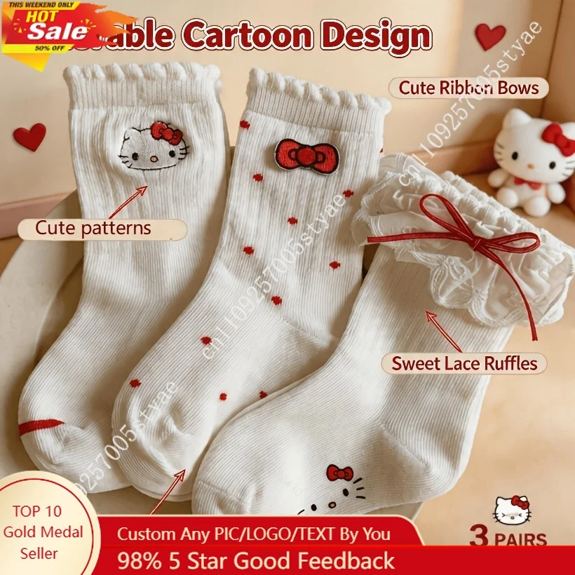 Hello Kitty 3 Pack Girls' Socks with Hello Kitty Face Iconic Outfits Soft Mid-Calf Tube Socks for To Ages 2-8 Years
Hello Kitty 3 Pack Girls' Socks with Hello Kitty Face Iconic Outfits Soft Mid-Calf Tube Socks for To Ages 2-8 Years