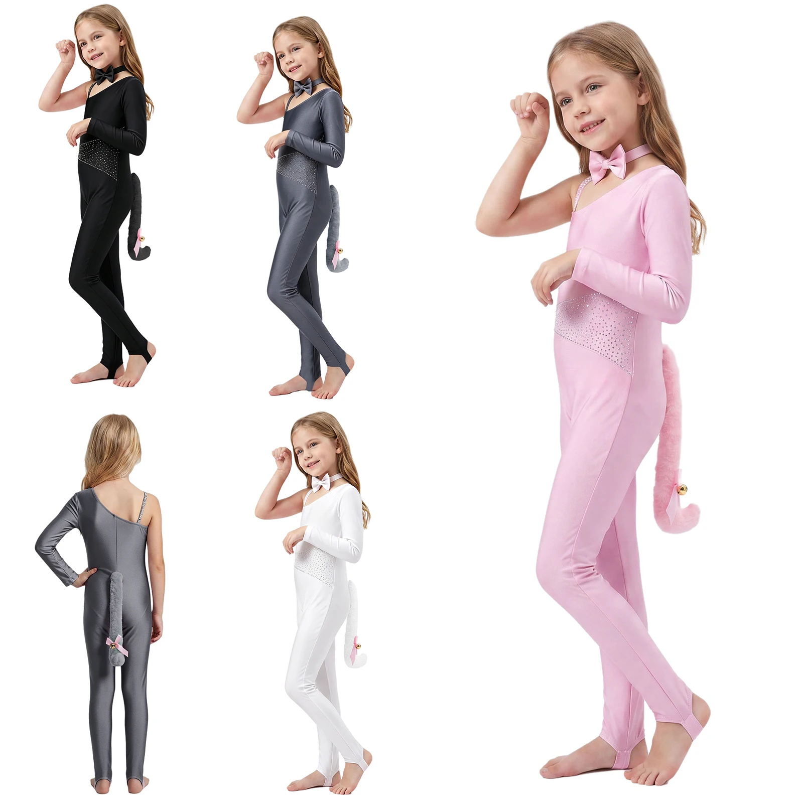 Kids Girls Shiny Rhinestones Ballet Dance Skating Gymnastics Leotard Halloween Cat Jumpsuit with Furry Tail Bowtie Neckwear
Kids Girls Shiny Rhinestones Ballet Dance Skating Gymnastics Leotard Halloween Cat Jumpsuit with Furry Tail Bowtie Neckwear