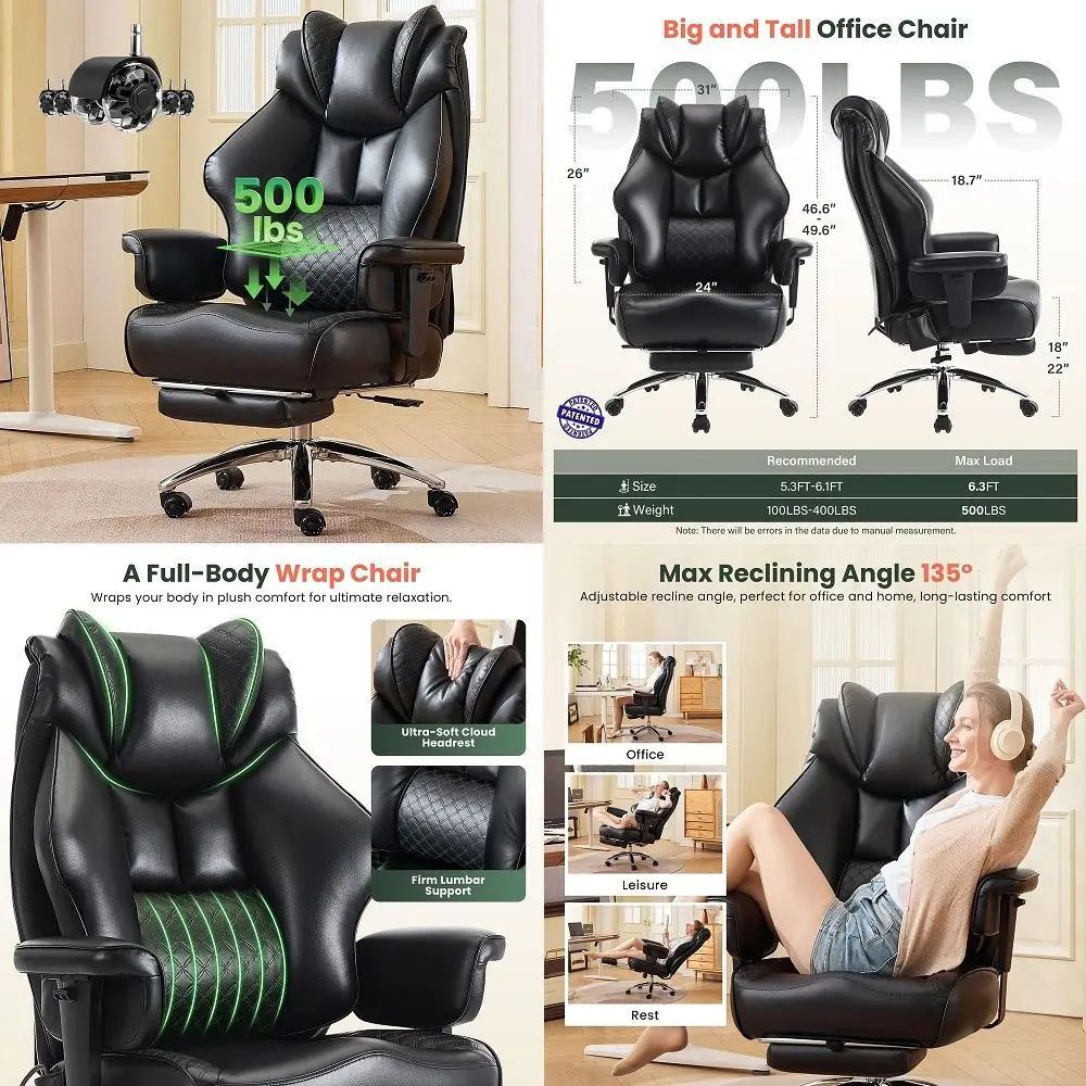 Big and Tall Office Chair Adjustable Lumbar Support, Extra Wide Seat Ergonomic Gaming Chair with Footrest, Heavy Duty High Back
Big and Tall Office Chair Adjustable Lumbar Support, Extra Wide Seat Ergonomic Gaming Chair with Footrest, Heavy Duty High Back