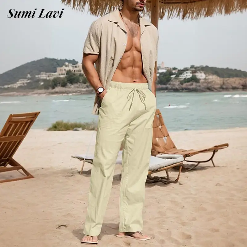 Beach Casual Pants For Mens 2025 Summer New Fashion Pure Color Loose Straight Linen Pants Men Vintage Tie-up Breathable Trousers
Beach Casual Pants For Mens 2025 Summer New Fashion Pure Color Loose Straight Linen Pants Men Vintage Tie-up Breathable Trousers