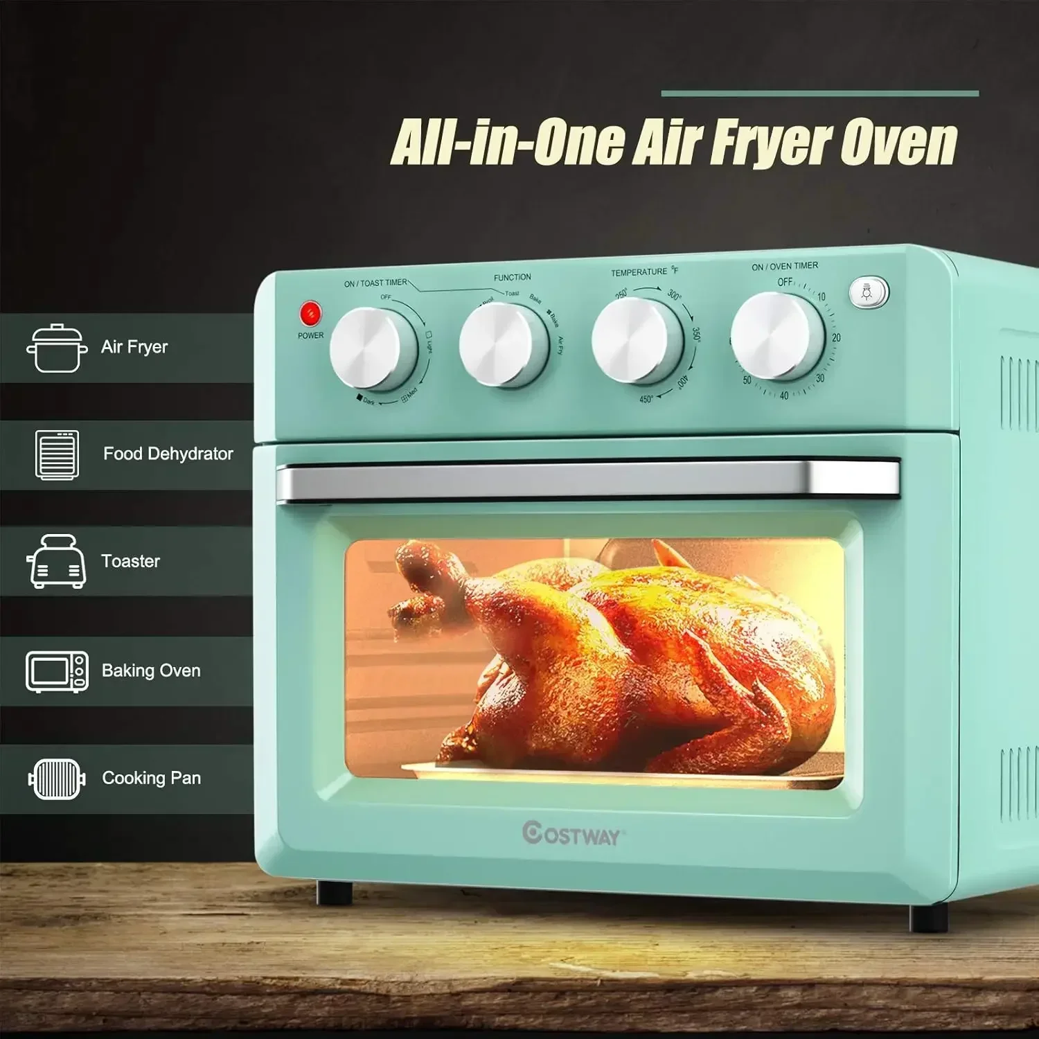COSTWAY Toaster Oven Countertop, 7-in-1 Convection Oven with Air Fry, Bake, Broil, Toast, Dehydrate, Pizza, Warm Function
COSTWAY Toaster Oven Countertop, 7-in-1 Convection Oven with Air Fry, Bake, Broil, Toast, Dehydrate, Pizza, Warm Function