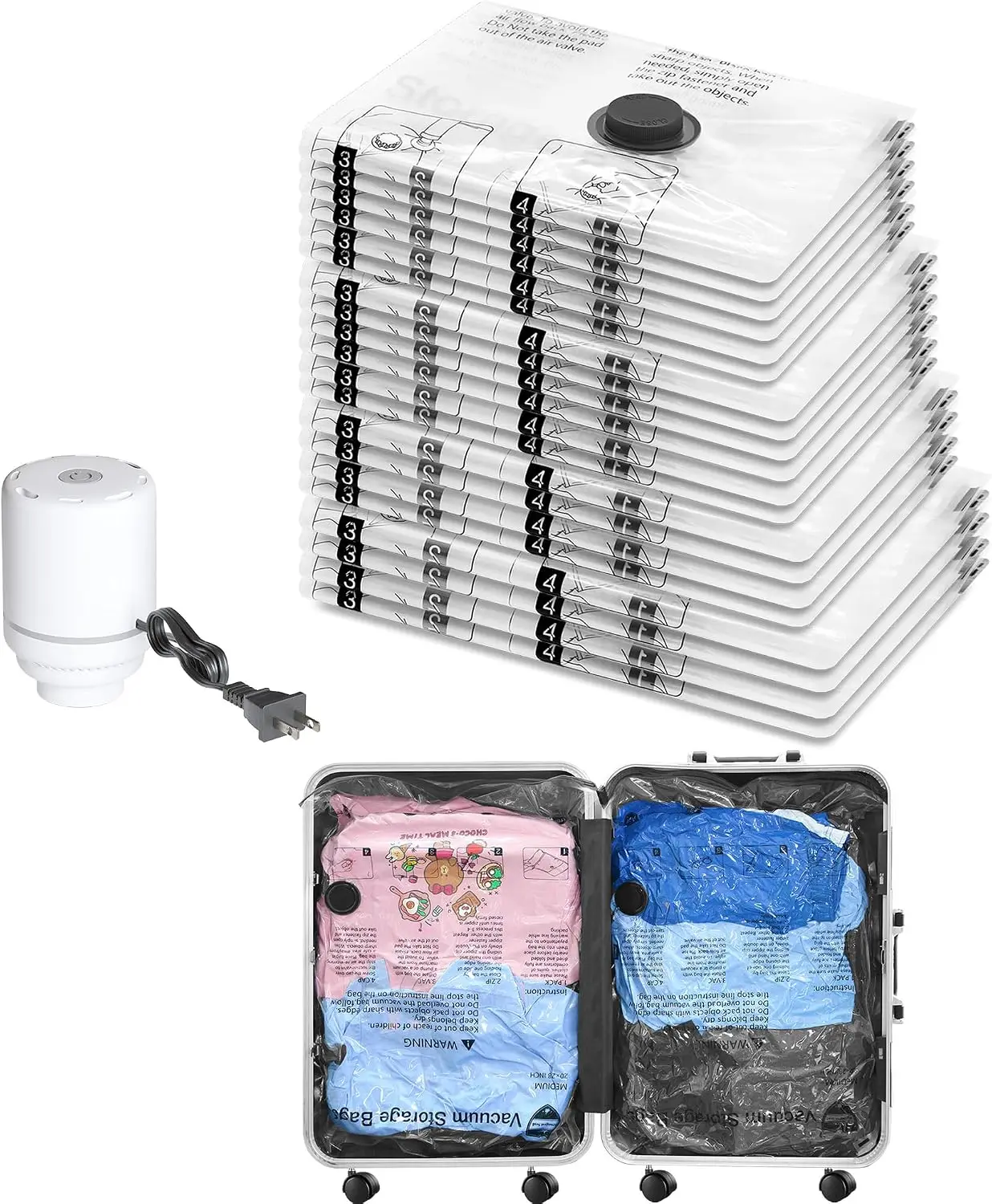 Vacuum Seal Bags with Electric Pump, 20 Pack Space Saver for Travel & Home Storage
Vacuum Seal Bags with Electric Pump, 20 Pack Space Saver for Travel & Home Storage