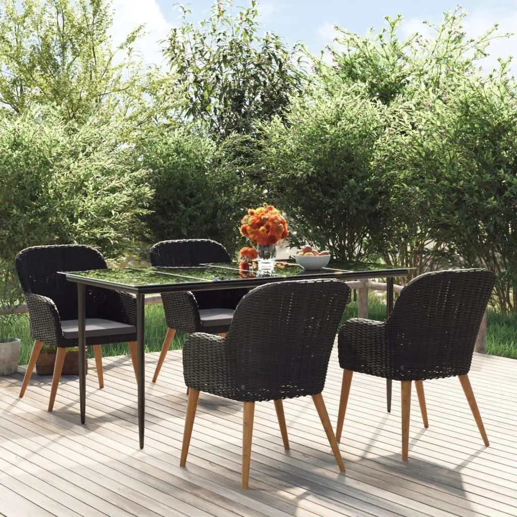 Elegant 5 Piece Black Patio Dining Set with Cushions Outdoor Furniture for Garden and Balcony
Elegant 5 Piece Black Patio Dining Set with Cushions Outdoor Furniture for Garden and Balcony
