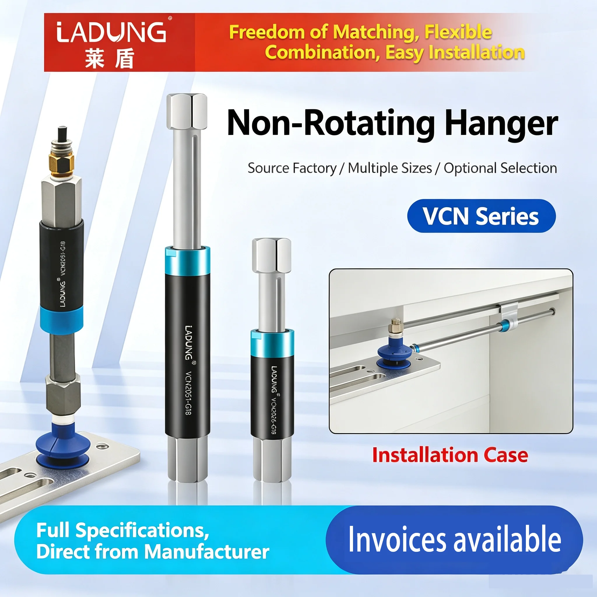 LADUNG Mechanical Arm VFN Pneumatic Hardware Vacuum Suction Tool Non Rotatable Buffer Suspension VCN2026-G18/M5 Manufacturer
LADUNG Mechanical Arm VFN Pneumatic Hardware Vacuum Suction Tool Non Rotatable Buffer Suspension VCN2026-G18/M5 Manufacturer