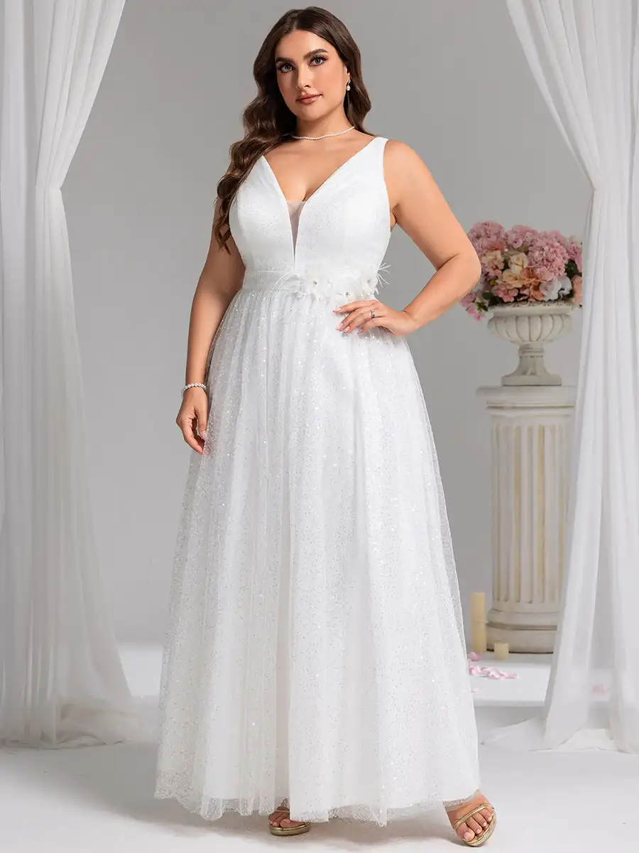 BAZIIINGAAA V-Neck Sleeveless A-Line Floor-Length Bridal Dress with Sparkle Wedding Dresse
BAZIIINGAAA V-Neck Sleeveless A-Line Floor-Length Bridal Dress with Sparkle Wedding Dresse