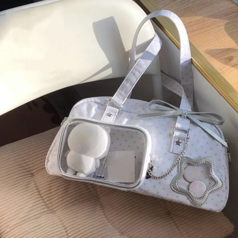 2026 White Polka Dot Korean Shoulder Bag Chain Patchwork Design Y2k Itabag Lace-up Bow Japanese Crossbody Bag Pain Bag For Girls
2026 White Polka Dot Korean Shoulder Bag Chain Patchwork Design Y2k Itabag Lace-up Bow Japanese Crossbody Bag Pain Bag For Girls