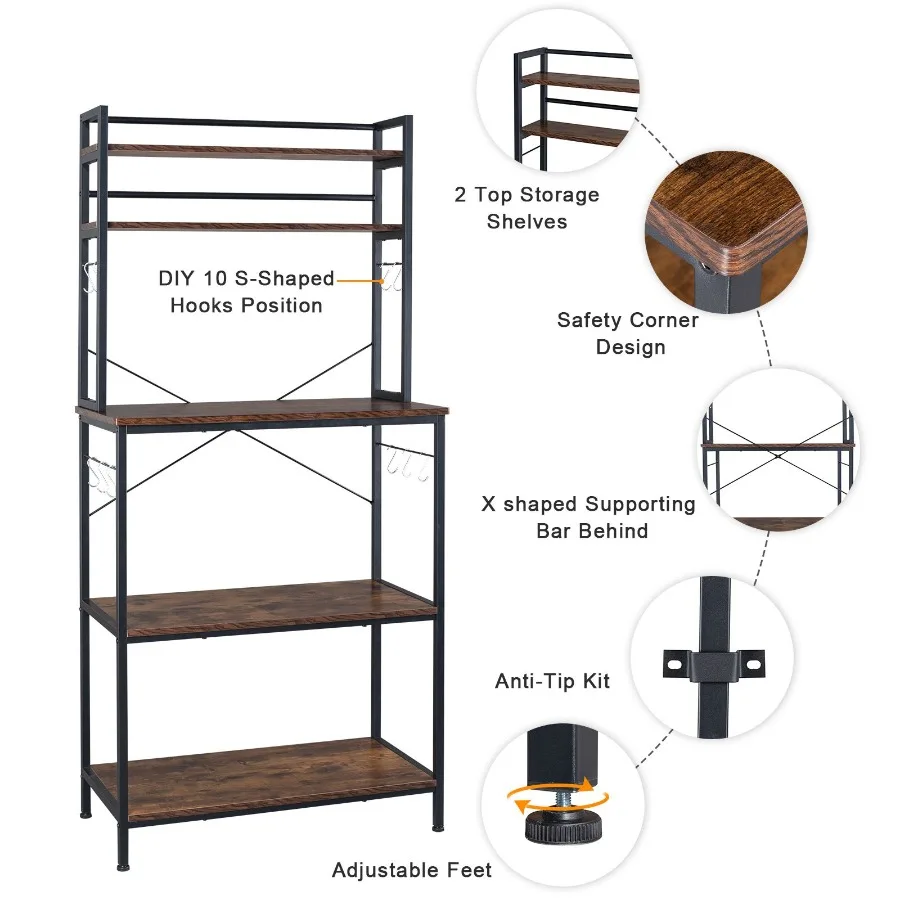 5Tier Kitchen Bakers Rack with 10 SShaped Hooks Industrial Microwave Oven Stand Free Standing Kitchen Utility Cart Storage Shel
5Tier Kitchen Bakers Rack with 10 SShaped Hooks Industrial Microwave Oven Stand Free Standing Kitchen Utility Cart Storage Shel