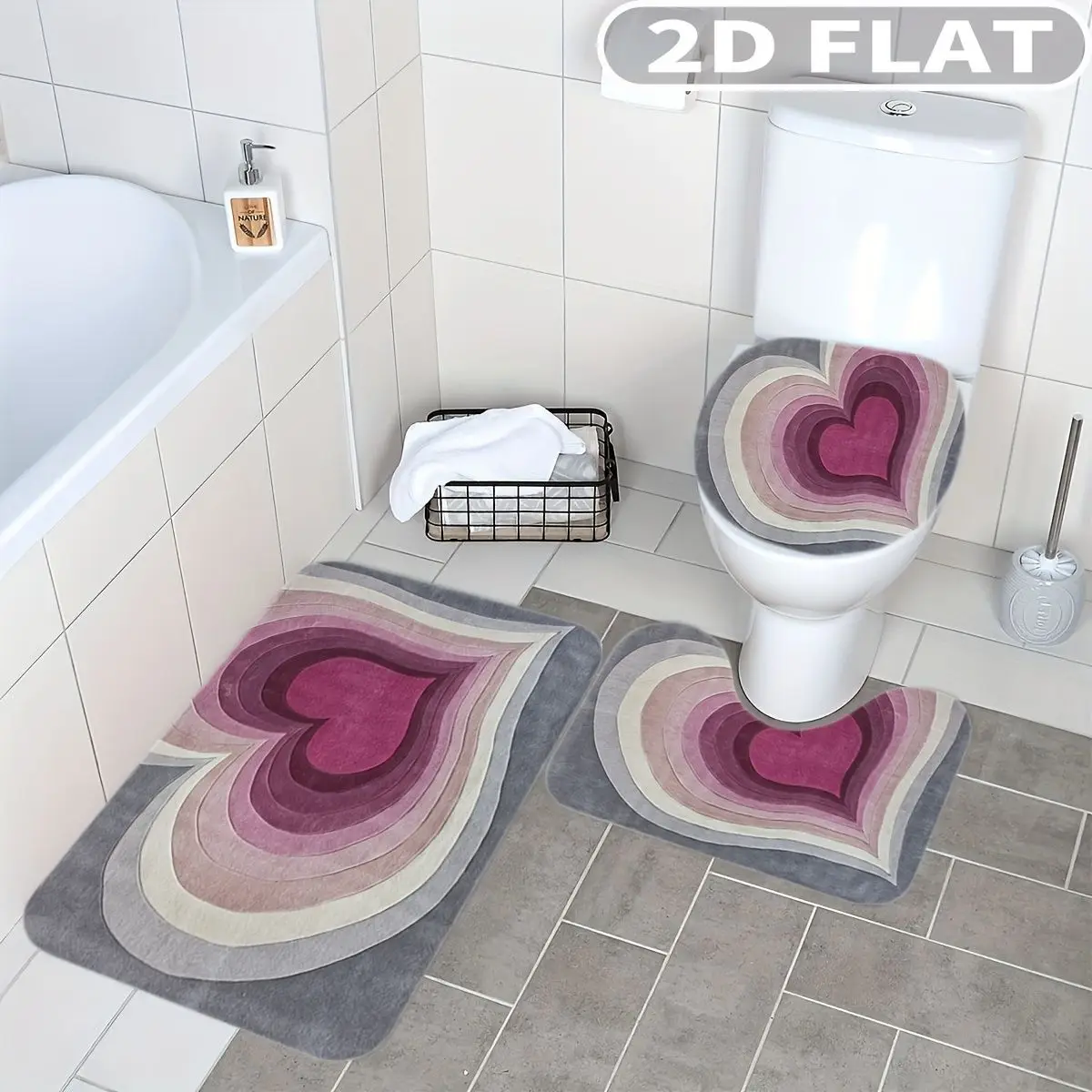 3pcs Bathroom Rug Set Heart Shape Gradient Color Pattern Print Non-Slip Includes Bath Rug Contour Mat and Toilet Lid Cover Mat
3pcs Bathroom Rug Set Heart Shape Gradient Color Pattern Print Non-Slip Includes Bath Rug Contour Mat and Toilet Lid Cover Mat