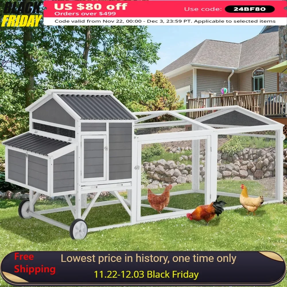 95“Chicken Coop,with 2 Wheels,w/Run&2 Nesting Boxes,Outdoor Chicken Hutch Tractor,waterproof Roof,Poultry Cage
95“Chicken Coop,with 2 Wheels,w/Run&2 Nesting Boxes,Outdoor Chicken Hutch Tractor,waterproof Roof,Poultry Cage
