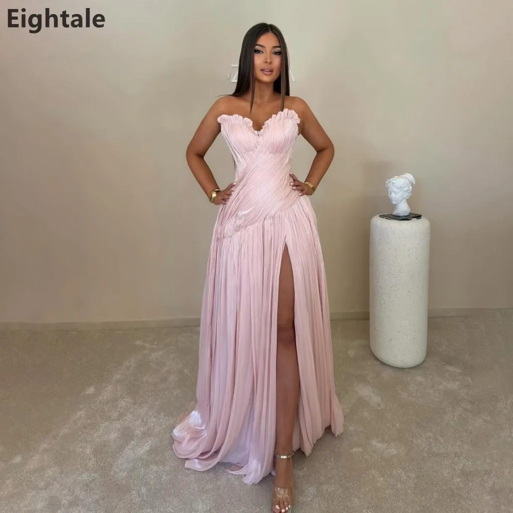 Eightale Blush Pink Strapless Evening Dress Pleated Shimmer Fabric High Slit Floor Length Dubai Formal Party Gown Customized
Eightale Blush Pink Strapless Evening Dress Pleated Shimmer Fabric High Slit Floor Length Dubai Formal Party Gown Customized