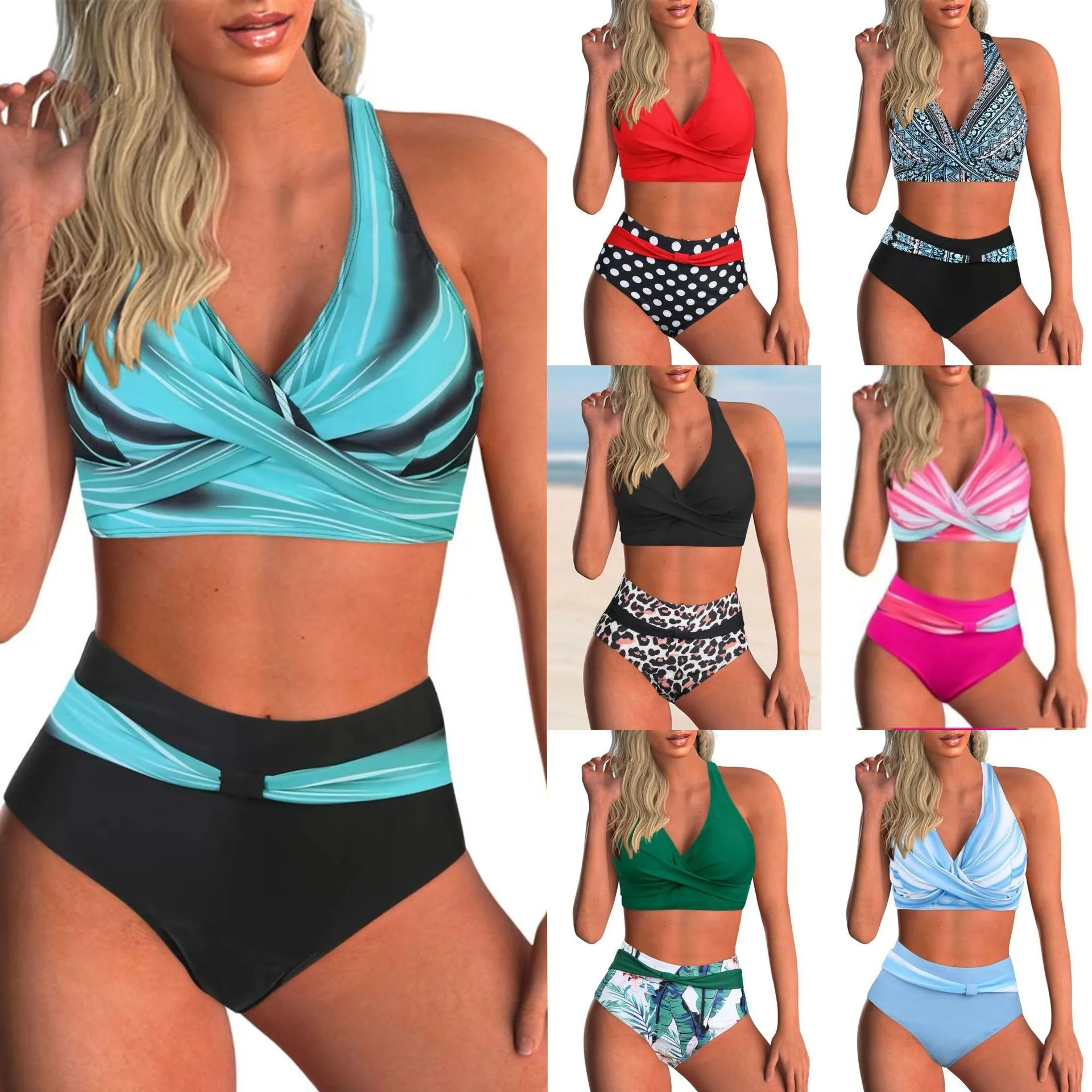 Woman Bikini Halter Neck High Waisted Polka Dot Bikinis Women's Sleeveless Cropped Swimsuit Leopard Print Two Piece Swimsuit
Woman Bikini Halter Neck High Waisted Polka Dot Bikinis Women's Sleeveless Cropped Swimsuit Leopard Print Two Piece Swimsuit