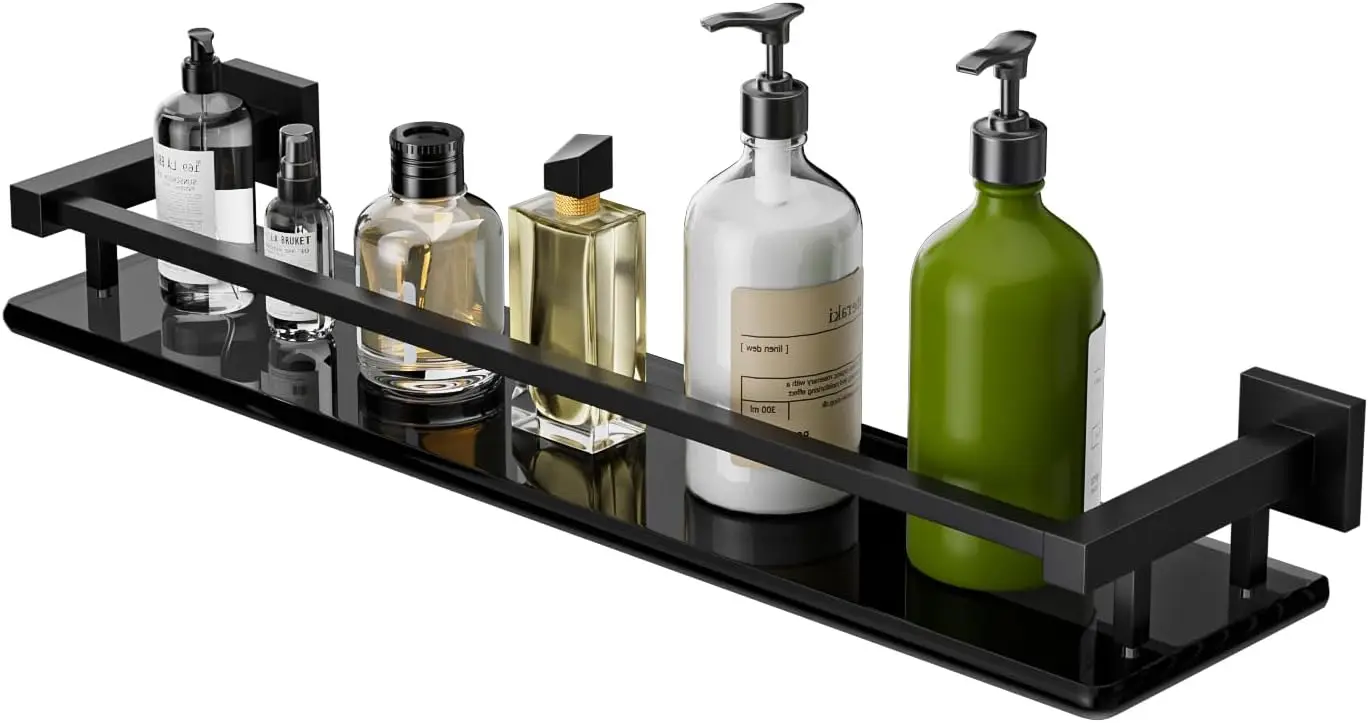 Modern Matte Black Glass Floating Shelf for Bathroom, 20 Inch, Space-Saving Wall Storage
Modern Matte Black Glass Floating Shelf for Bathroom, 20 Inch, Space-Saving Wall Storage