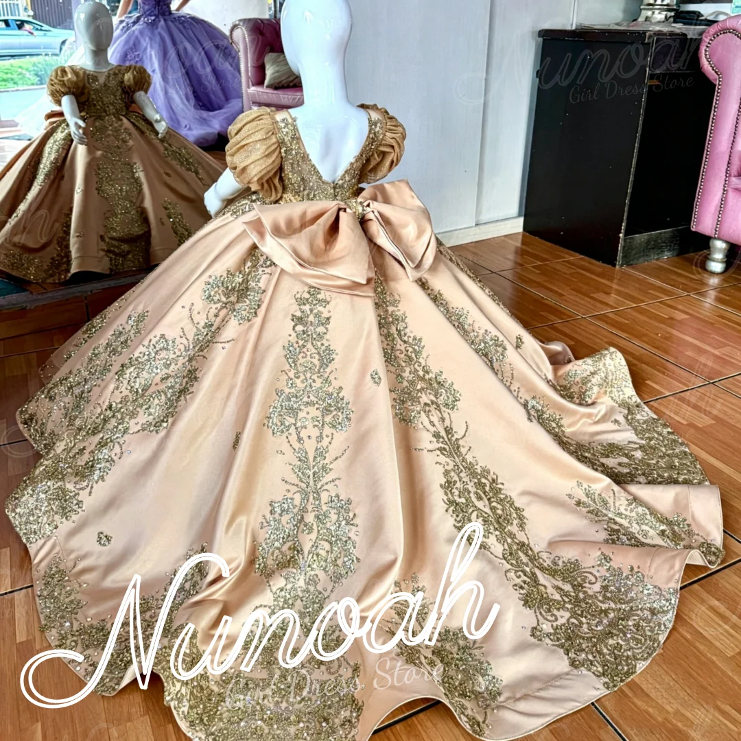Luxury Champagne Flower Girl Dress For Wedding Lace Appliques Girl Birthday Party with Bow Satin First Communion Gown Customized
Luxury Champagne Flower Girl Dress For Wedding Lace Appliques Girl Birthday Party with Bow Satin First Communion Gown Customized