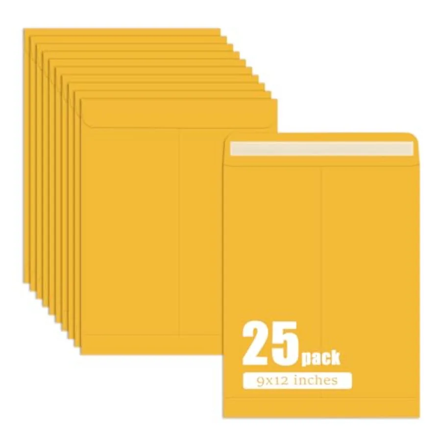 25 Pack Manilla Envelopes 9 x 12, Brown, Letter Size, Self-Seal Manila Large Envelopes for Office Business, Home, Organize, sto
25 Pack Manilla Envelopes 9 x 12, Brown, Letter Size, Self-Seal Manila Large Envelopes for Office Business, Home, Organize, sto