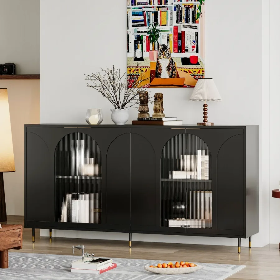 Accent Cabinet Black Lacquered Wooden Cabinet with 4 Glass Doors Sideboard Buffet Server Cabinet Storage Cabinet for Living Roo
Accent Cabinet Black Lacquered Wooden Cabinet with 4 Glass Doors Sideboard Buffet Server Cabinet Storage Cabinet for Living Roo