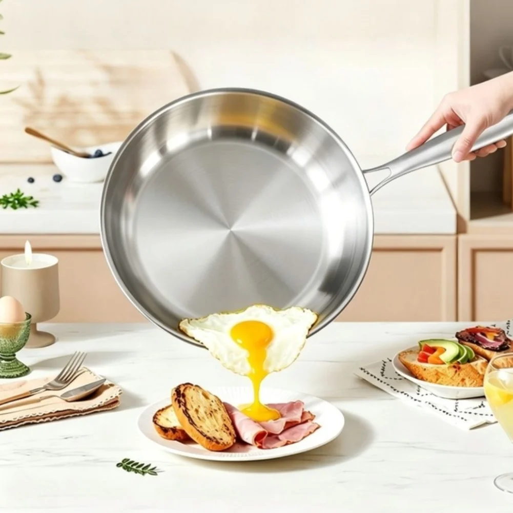 316 Stainless Steel Frying Pan with Flat Bottom for Steak Cooking Compatible with Induction Electric and Gas Stoves
316 Stainless Steel Frying Pan with Flat Bottom for Steak Cooking Compatible with Induction Electric and Gas Stoves