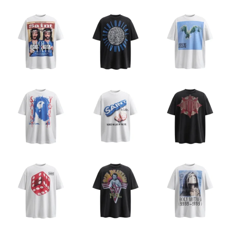 Multi-style SAINT T-shirt Summer High-quality Tops Men's Women's Brand Loose Casual Vintage Short Sleeve T-shirts
Multi-style SAINT T-shirt Summer High-quality Tops Men's Women's Brand Loose Casual Vintage Short Sleeve T-shirts