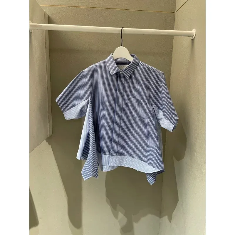 2026 Summer Japanese Style Women Striped Patchwork Shirts Loose Fit Irregular Hem Short Sleeve Casual Blouses Fashion Daily Tops
2026 Summer Japanese Style Women Striped Patchwork Shirts Loose Fit Irregular Hem Short Sleeve Casual Blouses Fashion Daily Tops