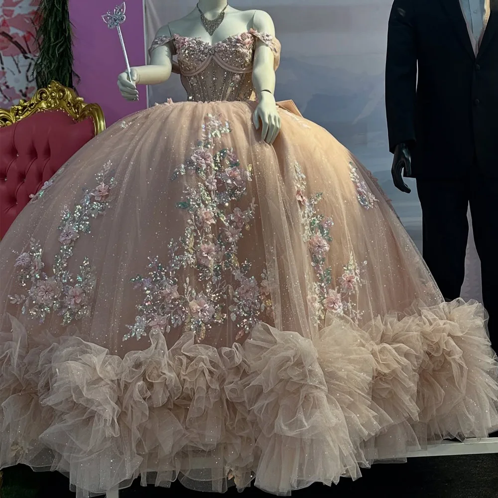 Quinceanera Dresses Champagne Gold Flower Sweetheart Cape Sleeves Wedding Party Gowns Vestidos De 15 Anos Customized
Quinceanera Dresses Champagne Gold Flower Sweetheart Cape Sleeves Wedding Party Gowns Vestidos De 15 Anos Customized