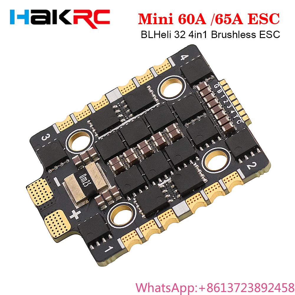 HAKRC Mini 60A /65A BLHeli 32 4in1 Brushless ESC Support PWM, Oneshot125,42/ Multishot/ Dshot150,300,600 2-6S for RC FPV Drone
HAKRC Mini 60A /65A BLHeli 32 4in1 Brushless ESC Support PWM, Oneshot125,42/ Multishot/ Dshot150,300,600 2-6S for RC FPV Drone