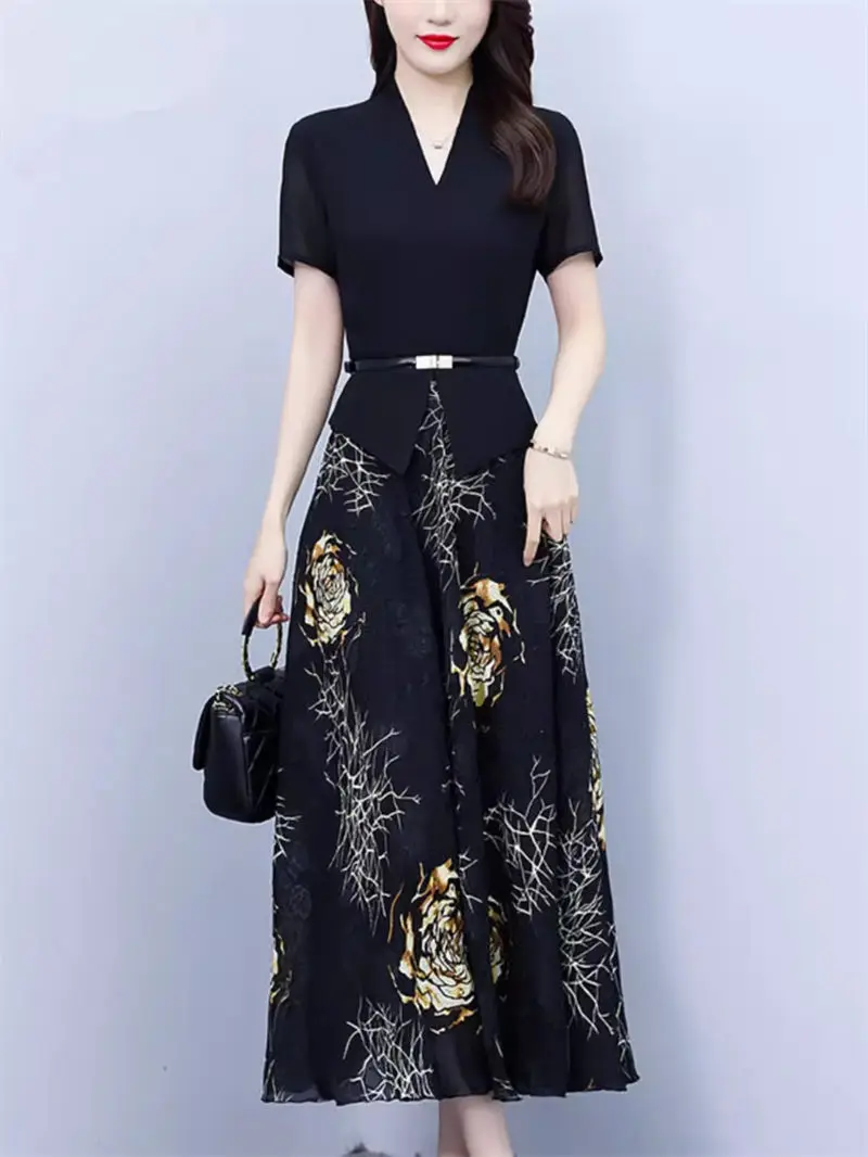 Fashion V-Neck Short Sleeve Elegant Printed Dress 2024 New Women's Summer Light Luxury Fake Two Piece Mid Length Dress K1778
Fashion V-Neck Short Sleeve Elegant Printed Dress 2024 New Women's Summer Light Luxury Fake Two Piece Mid Length Dress K1778