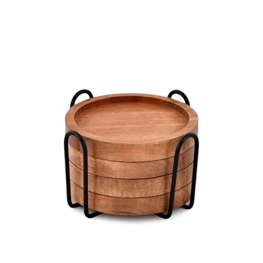 Acacia Wood Round Coasters Set of 4 with Iron Holder for Drinks, Tabletop Protection for Any Table Type for Bar Kitchen Home Ap
Acacia Wood Round Coasters Set of 4 with Iron Holder for Drinks, Tabletop Protection for Any Table Type for Bar Kitchen Home Ap
