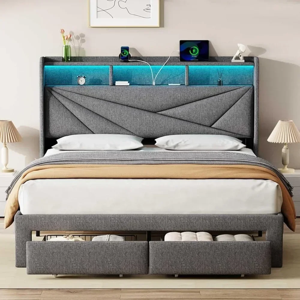 # Hot Sales LED Queen Bed Frame With 2 Storage Drawers Upholstered Bed Frame With Headboard And Charging Station No Box Spring N
# Hot Sales LED Queen Bed Frame With 2 Storage Drawers Upholstered Bed Frame With Headboard And Charging Station No Box Spring N