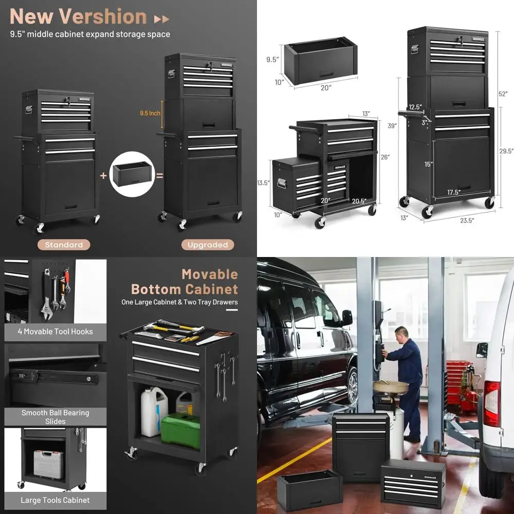 Черный комод для инструментов с 6 ящиками, съемной верхней частью и запирающимся шкафом для хранения
Черный комод для инструментов с 6 ящиками, съемной верхней частью и запирающимся шкафом для хранения