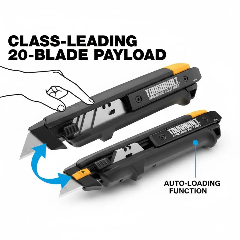 TOUGHBUILT TB-H4-10-A 3/4-in 5-blade Retractable Utility With on Tool Blade Knife Storage Auto-loading Army Artenasal Auto Snap
TOUGHBUILT TB-H4-10-A 3/4-in 5-blade Retractable Utility With on Tool Blade Knife Storage Auto-loading Army Artenasal Auto Snap