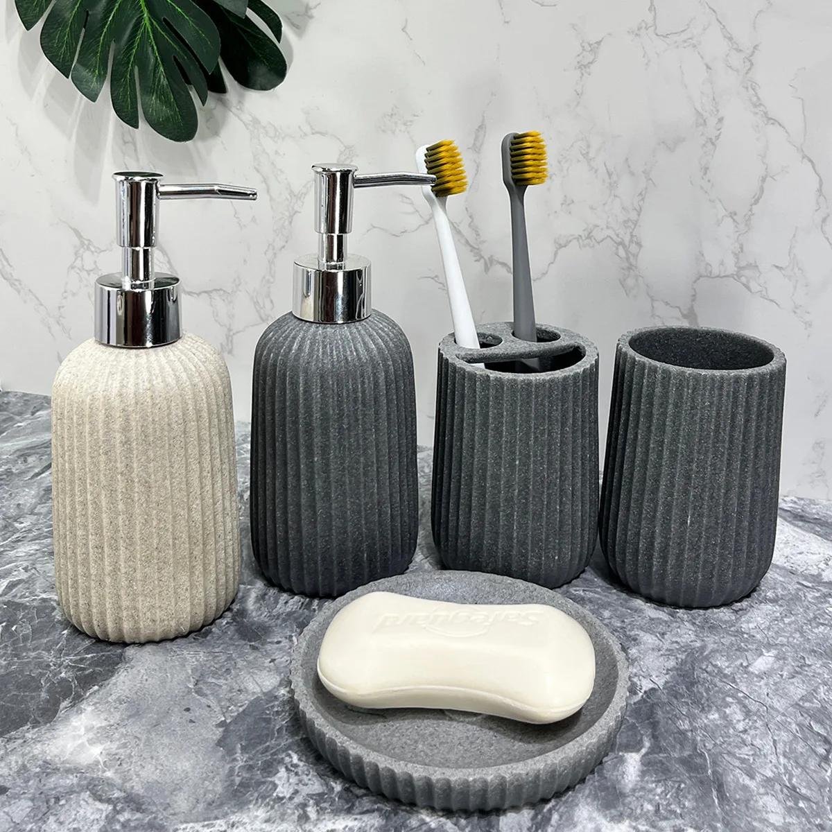 Resin Lotion Bottle Mouthwash Cup Toothbrush Holder Four-piece Bathroom Accessories Multifunctional Shampoo Dispenser Bottle
Resin Lotion Bottle Mouthwash Cup Toothbrush Holder Four-piece Bathroom Accessories Multifunctional Shampoo Dispenser Bottle