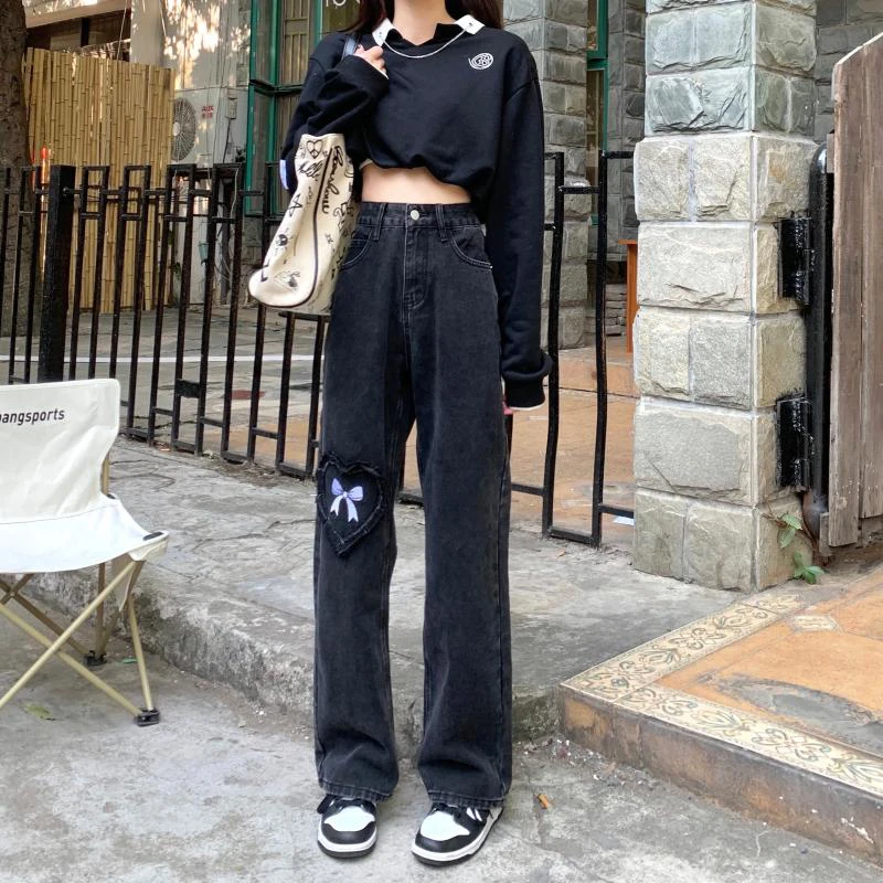 Patchwork Bow Solid Women Denim Pants New American Straight Ladies Wide Leg Jeans Street Fashion All Match Female Trousers
Patchwork Bow Solid Women Denim Pants New American Straight Ladies Wide Leg Jeans Street Fashion All Match Female Trousers