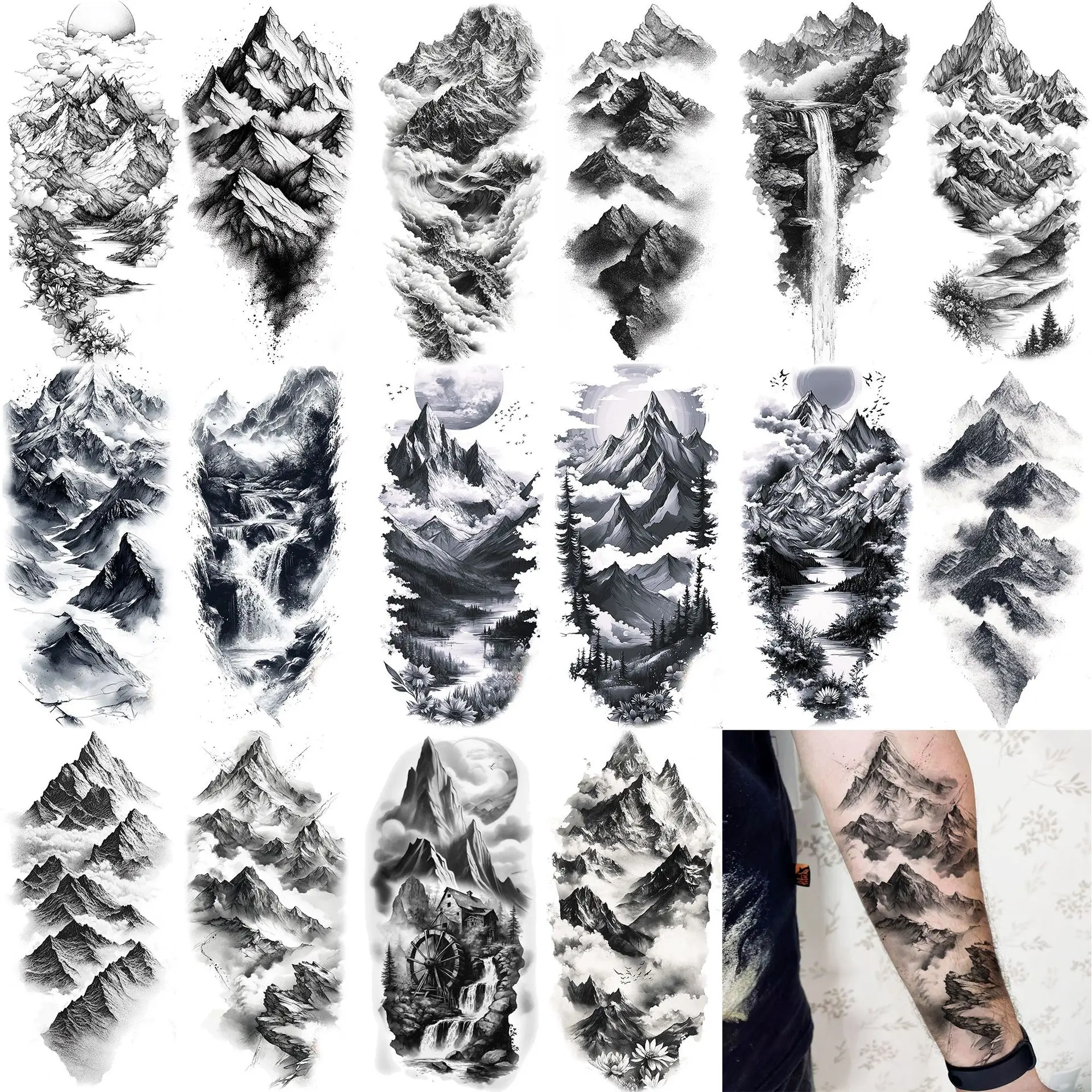 Water Transfer Temporary Tattoo Stickers Mountain River Niche Design Waterproof Non Toxic Long Lasting for Arm Thigh
Water Transfer Temporary Tattoo Stickers Mountain River Niche Design Waterproof Non Toxic Long Lasting for Arm Thigh