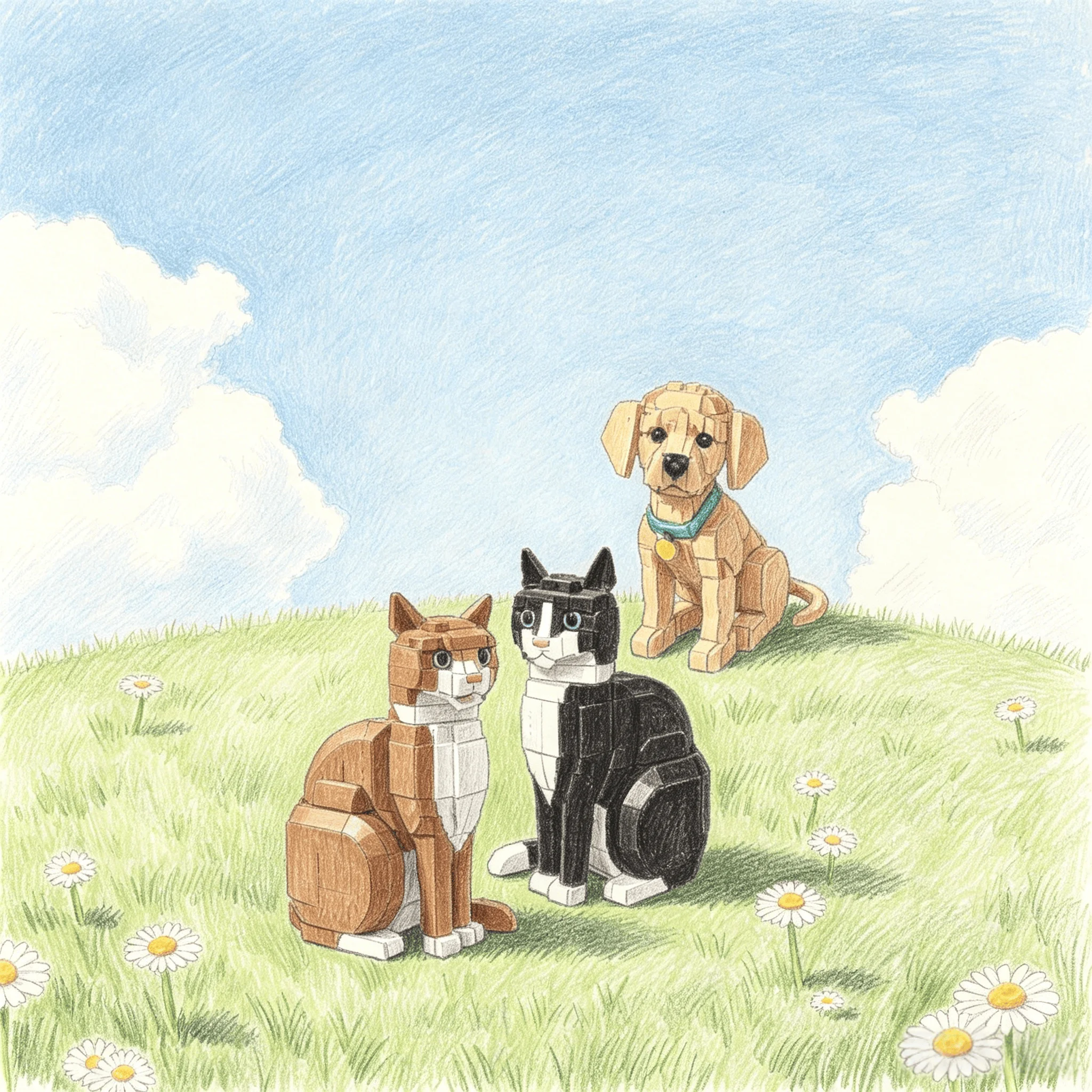 Goldendoodle puppy, cat, and pet figurine/building block display set, perfect for holiday gifts for animal enthusiasts.
Goldendoodle puppy, cat, and pet figurine/building block display set, perfect for holiday gifts for animal enthusiasts.
