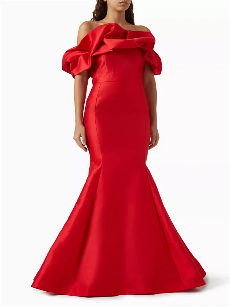 Customized Off Shoulder Neckline Short Sleeves Mermaid Satin Evening Dress Back Zipper Floor Length Sweep Train Gown For Women
Customized Off Shoulder Neckline Short Sleeves Mermaid Satin Evening Dress Back Zipper Floor Length Sweep Train Gown For Women