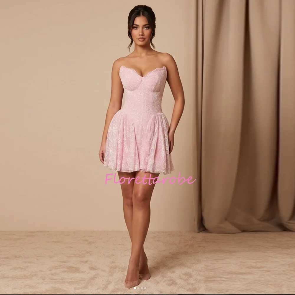 Sweet Pink Lace Mini Cocktail Dress Customized Strapless Prom Dress With Sequins Dreamy Wedding Dress Short Evening Gown
Sweet Pink Lace Mini Cocktail Dress Customized Strapless Prom Dress With Sequins Dreamy Wedding Dress Short Evening Gown