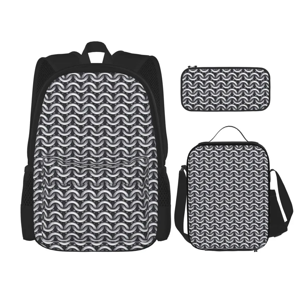 Metal Chainmail Medieval Armor Backpacks Boys Girls Bookbag Students School Bags Kids Rucksack Lunch Bag Pen Bag Three-Piece Set
Metal Chainmail Medieval Armor Backpacks Boys Girls Bookbag Students School Bags Kids Rucksack Lunch Bag Pen Bag Three-Piece Set