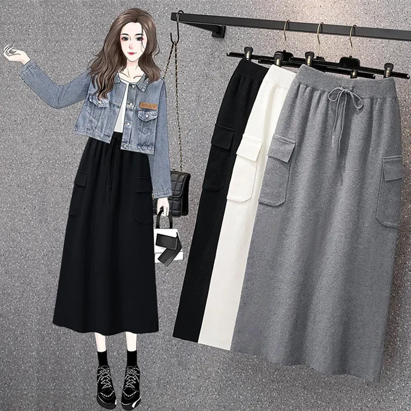 Autumn Winter Slim Knitted Plaid Long Skirts Women Hight Waist Large Size 4XL A Line Black White Gray Korean Style Loose Clothes
Autumn Winter Slim Knitted Plaid Long Skirts Women Hight Waist Large Size 4XL A Line Black White Gray Korean Style Loose Clothes