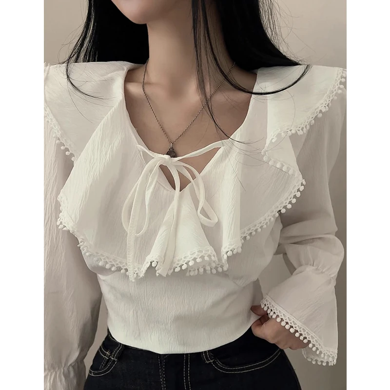 Chic V-Ne Long Sve irt Belted Splice Fringe Women's Busin Casual Loose Fit Spring Faion Design Slimming Top 
Chic V-Ne Long Sve irt Belted Splice Fringe Women's Busin Casual Loose Fit Spring Faion Design Slimming Top