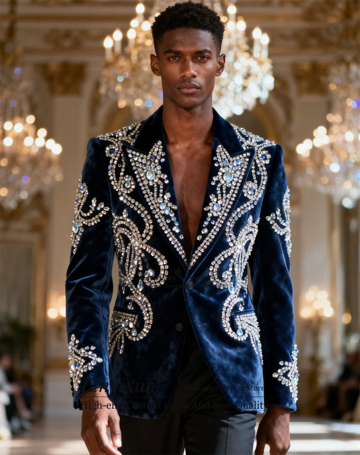 Fashion Velvet Men Suits 2 Pieces Sets Groom Male Blazers Wedding Rhinestones Beaded Ropa Slim Fit Customized Party Tuxedos
Fashion Velvet Men Suits 2 Pieces Sets Groom Male Blazers Wedding Rhinestones Beaded Ropa Slim Fit Customized Party Tuxedos