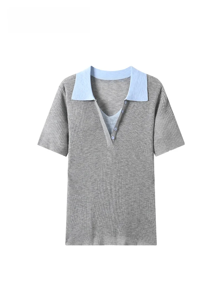 Casual Style plus Size Short Sleeve T-Shirt Women's Collar Patchwork Summer New Style College Style Casual Top
Casual Style plus Size Short Sleeve T-Shirt Women's Collar Patchwork Summer New Style College Style Casual Top