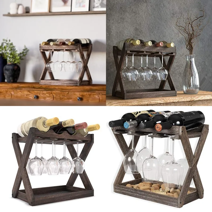 Cava Countertop Solid Wood Wine Rack for 4 Bottles and 6 Stemware Glass Holder Cork Storage Tabletop Tray Freestanding Organize
Cava Countertop Solid Wood Wine Rack for 4 Bottles and 6 Stemware Glass Holder Cork Storage Tabletop Tray Freestanding Organize