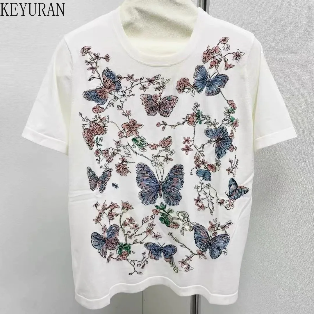 2025 Summer Butterfly Flower Embroidery Short Sleeve Sweater Women's Knit T-shirt O-Neck Versatile Pullovers Knitwear Tops Tees
2025 Summer Butterfly Flower Embroidery Short Sleeve Sweater Women's Knit T-shirt O-Neck Versatile Pullovers Knitwear Tops Tees
